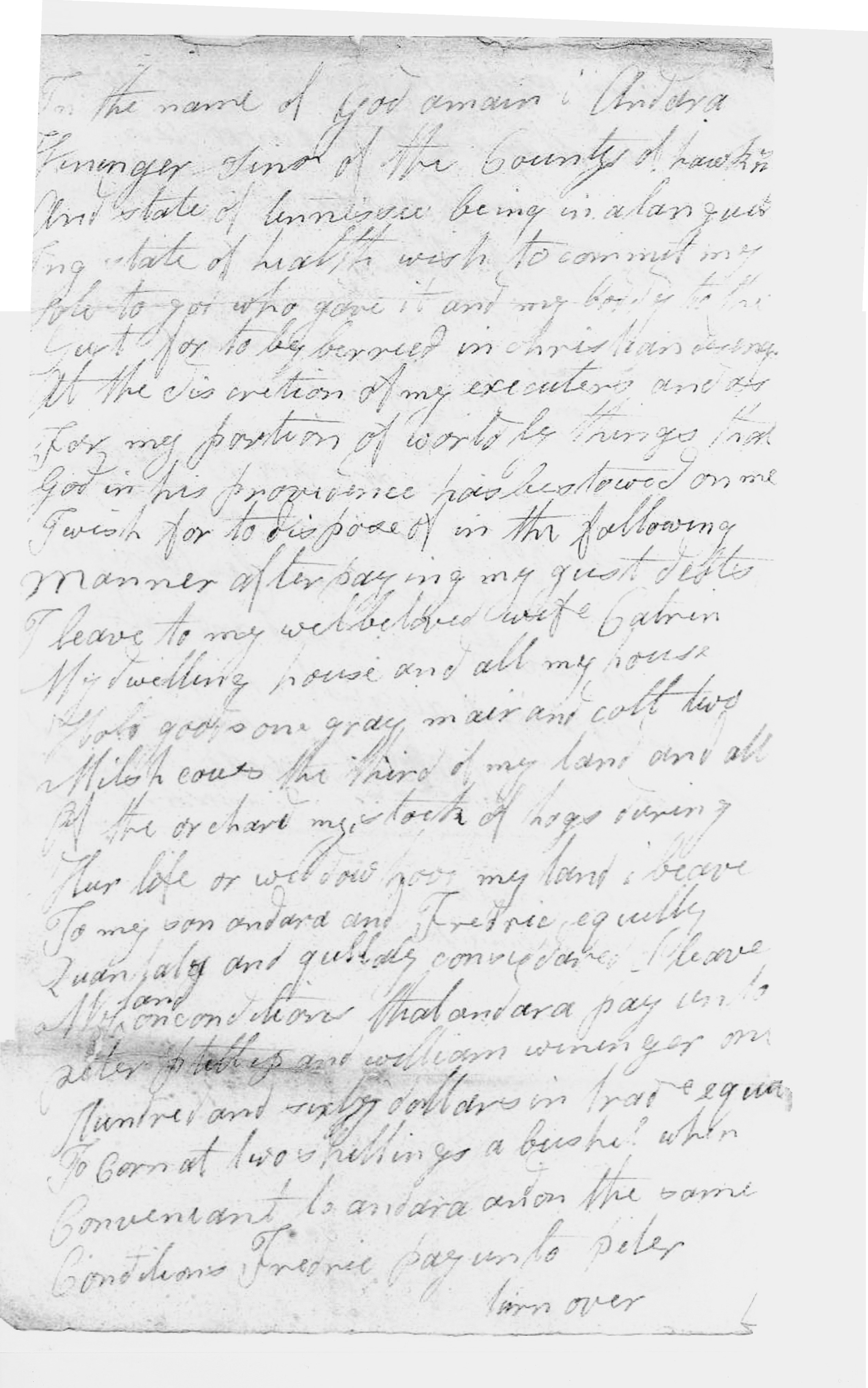 Andrew Wininger Will 1810 page 1