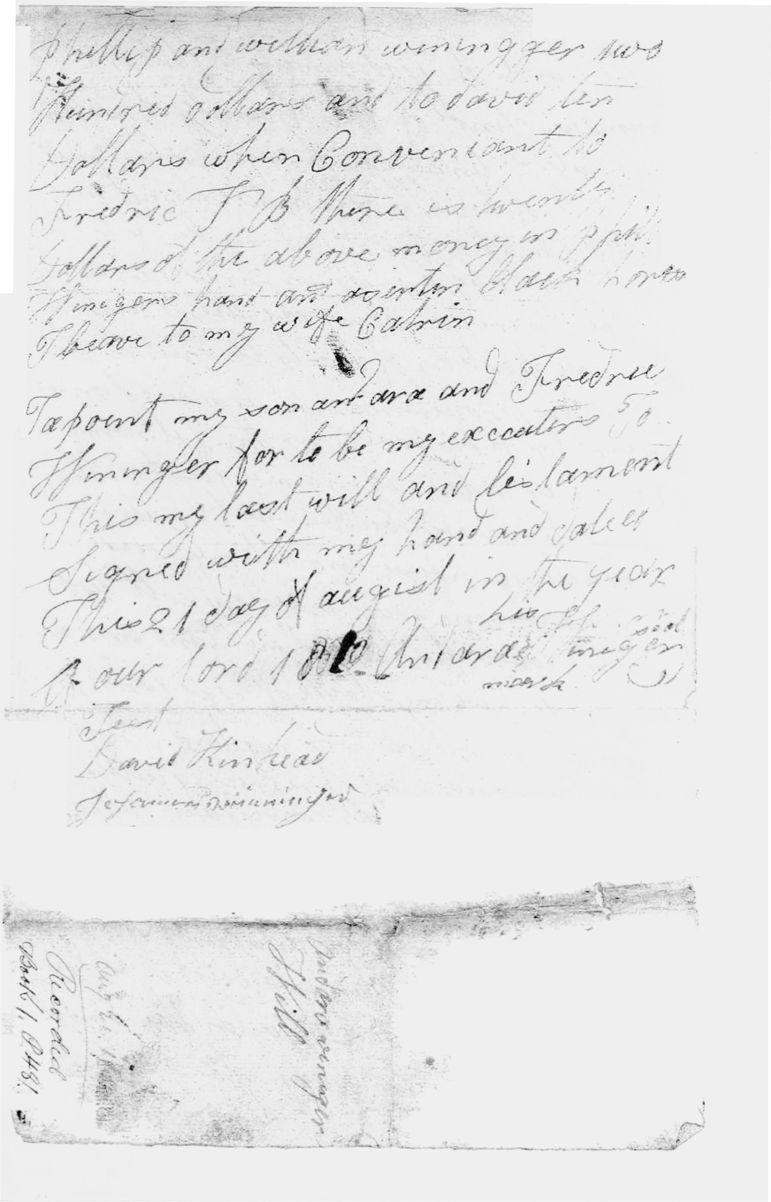 Andrew Wininger Will 1810 Page 2