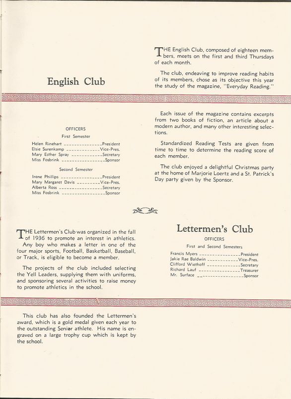 Clubs: English and Lettermen