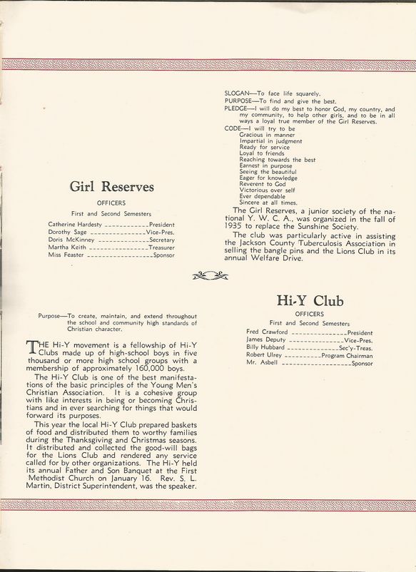 40 Clubs: Girl Reserves and Hi-Y