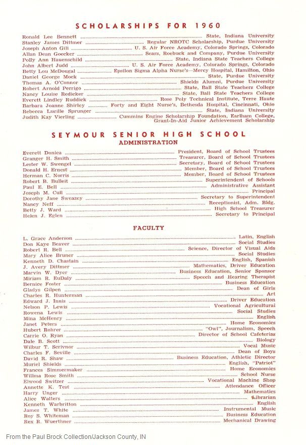 1960 Scholarships<br>Administration<br>Faculty