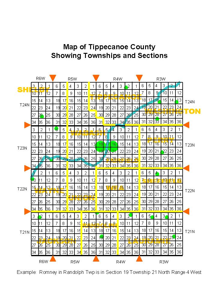 Map of Tippecanoe County Showing Townships and Sections [ image ]